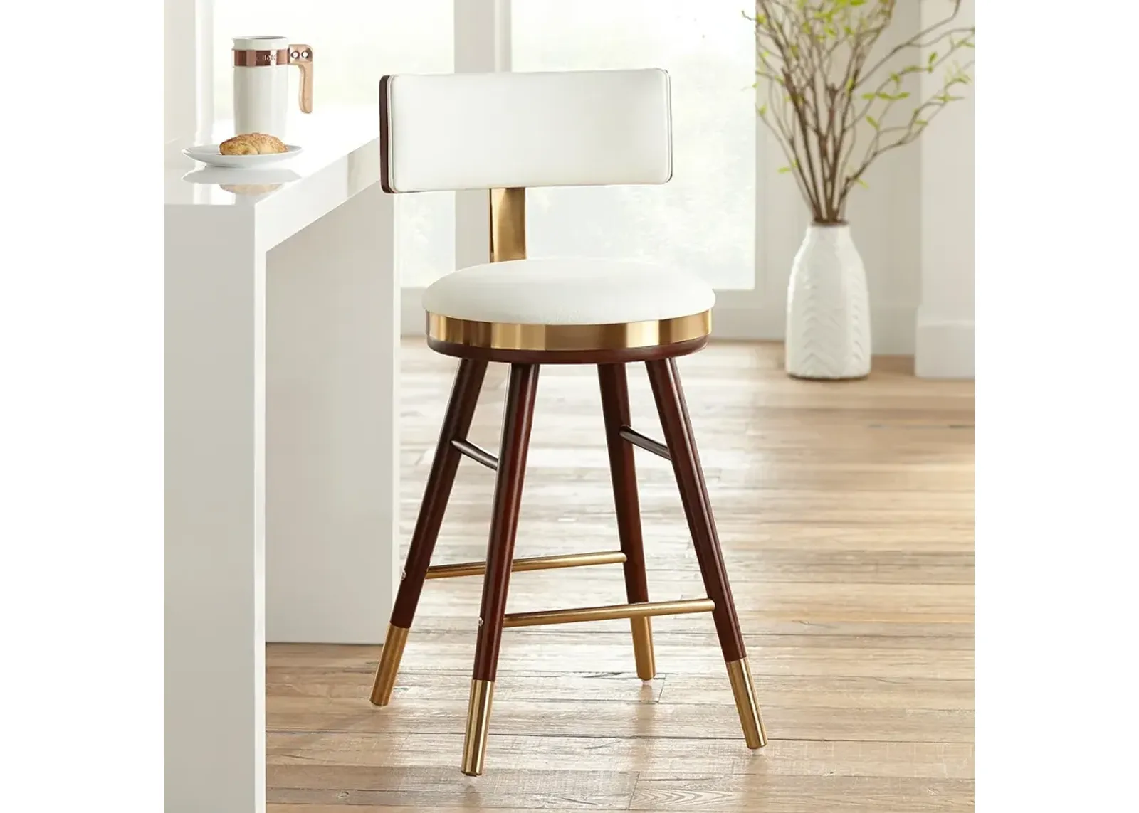 Parker 27 3/4" High White Leather Counter Stool