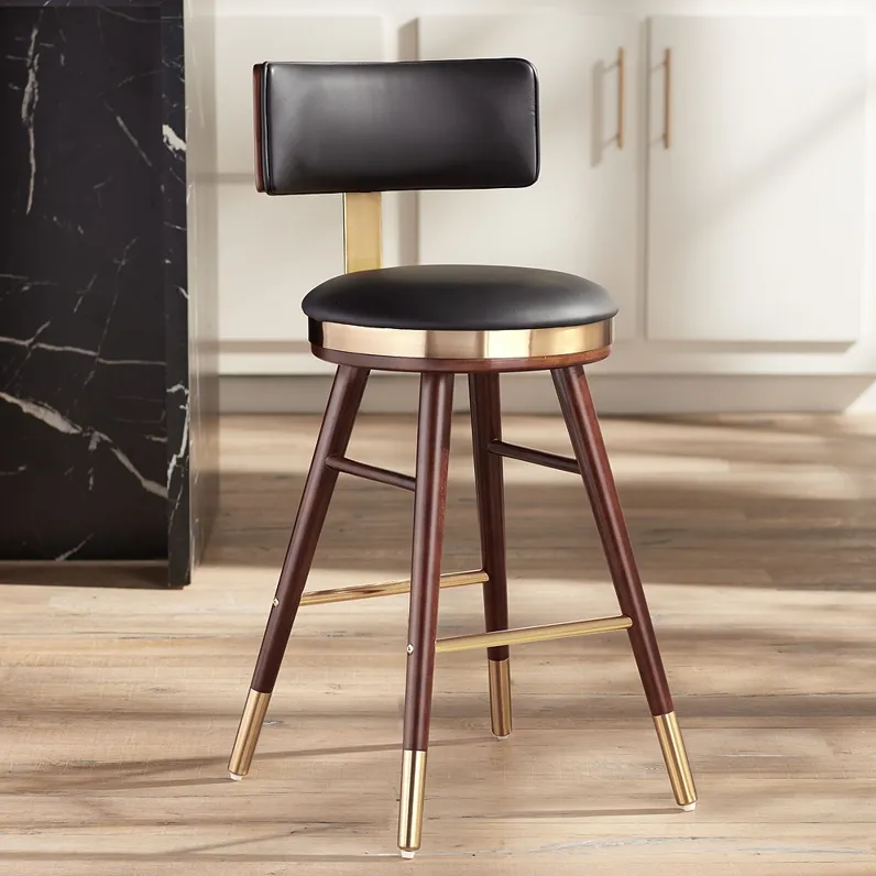 Parker 27 3/4" Black Leather and Gold Modern Counter Stool