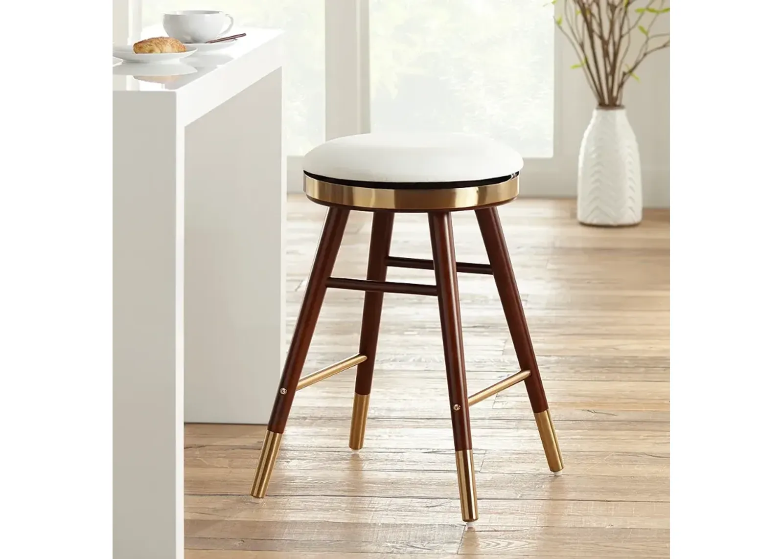 Studio 55 Parker 26" Modern Backless White and Gold Counter Stool