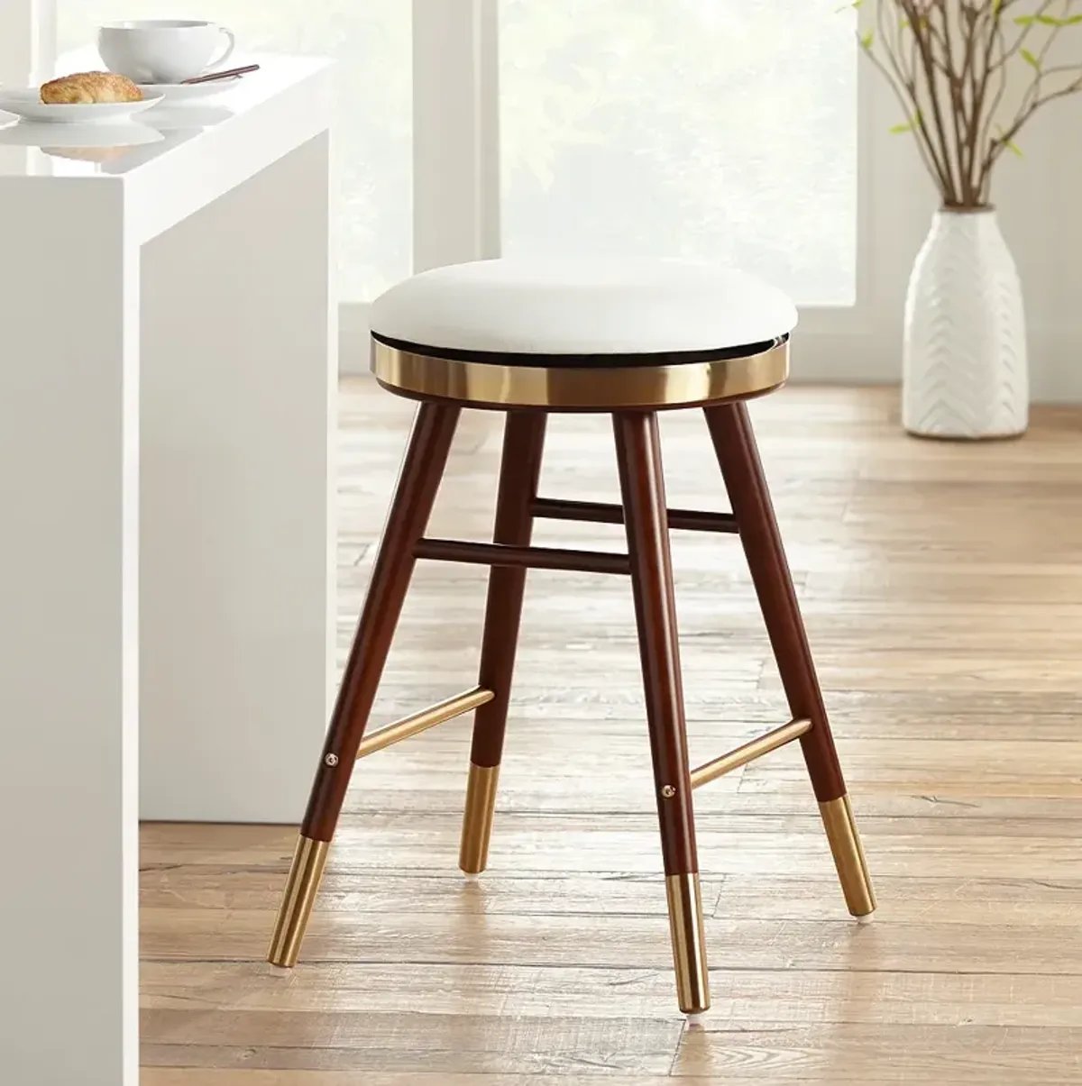 Studio 55 Parker 26" Modern Backless White and Gold Counter Stool