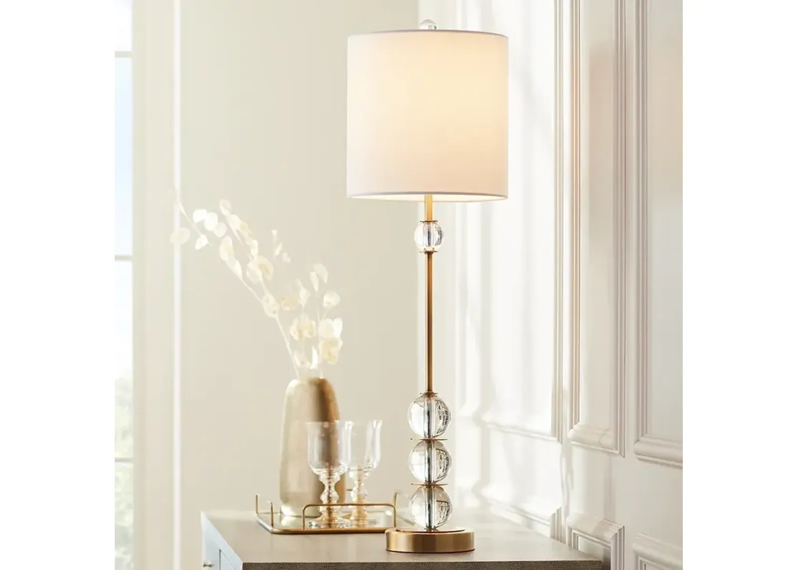 Vienna Full Spectrum 32 1/2" Halston Brass and Crystal Buffet Lamp