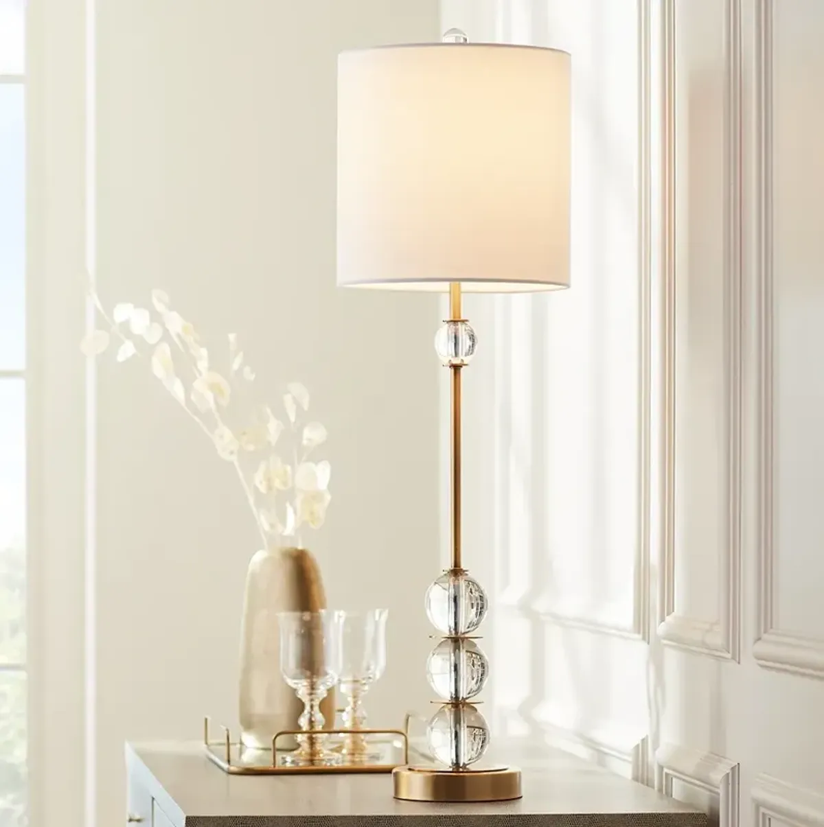 Vienna Full Spectrum 32 1/2" Halston Brass and Crystal Buffet Lamp