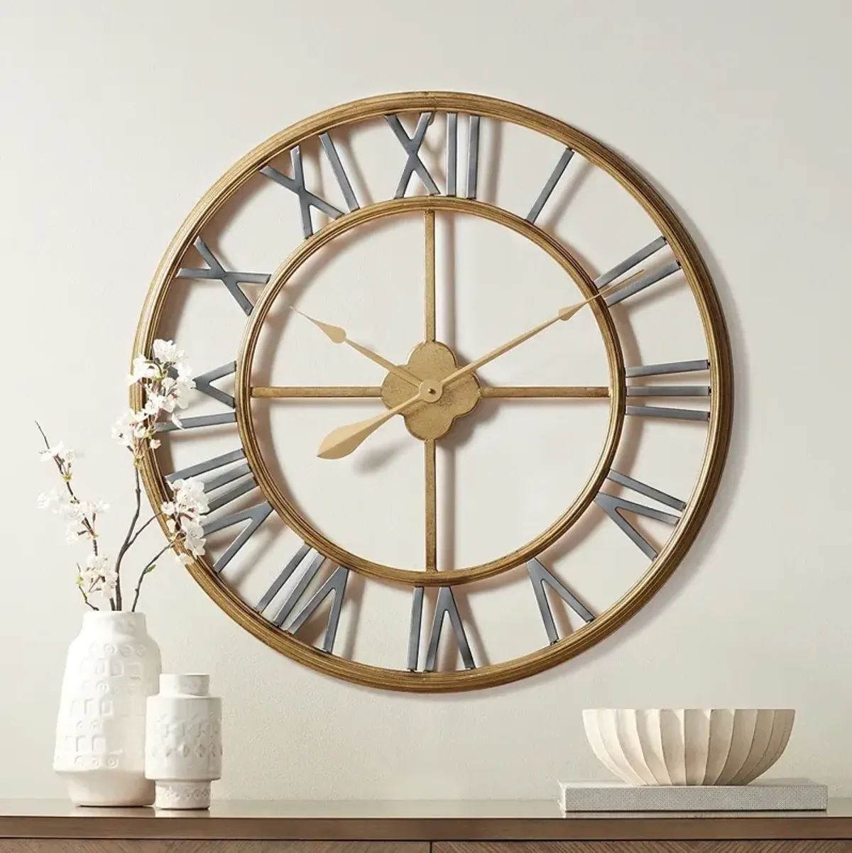 Dahlia Studios Metallic Gold 28 3/4" Round Hand-Made Iron Wall Clock