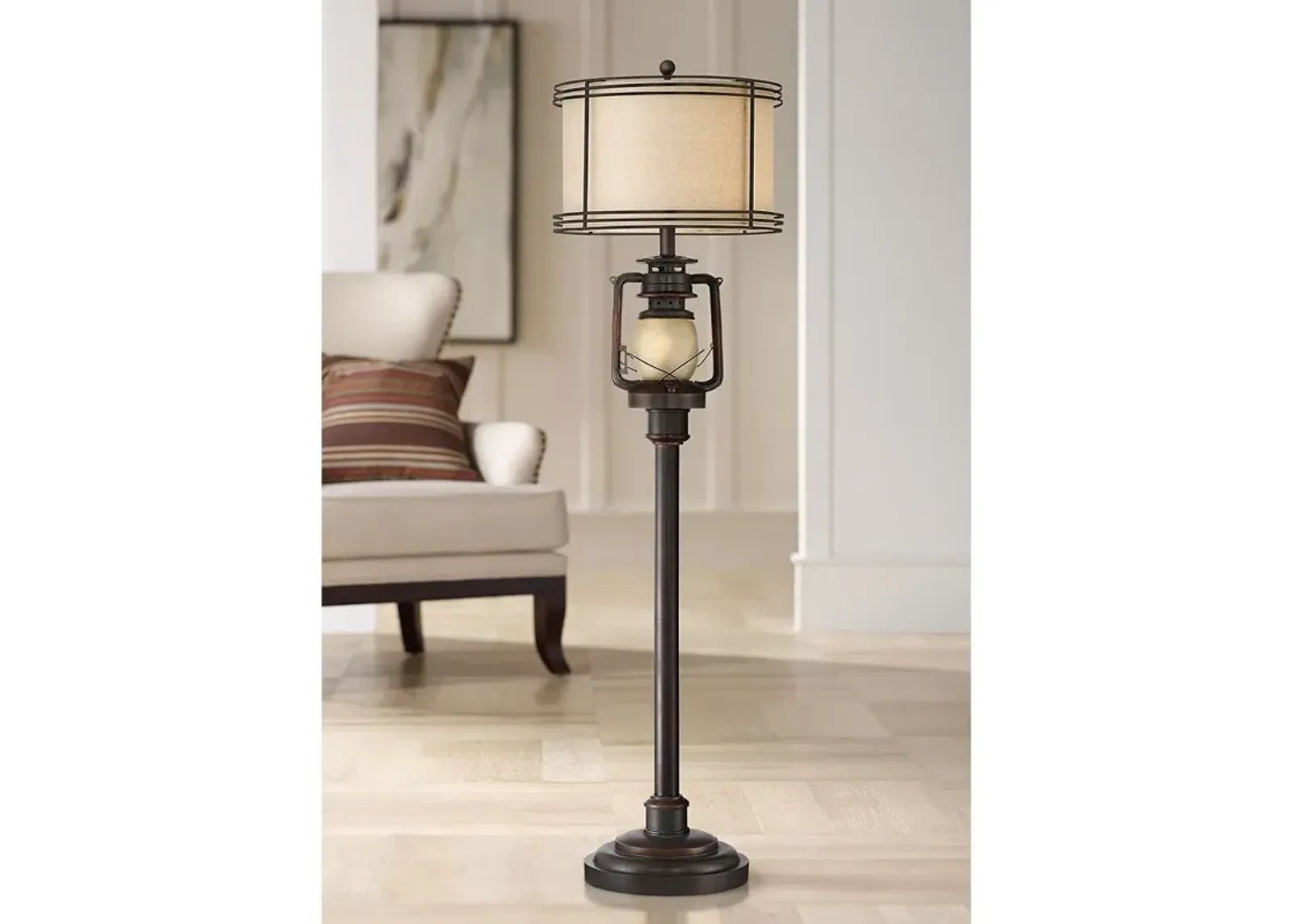 Barnes and Ivy Henson 63" Rustic Lantern Floor Lamp with Night Light