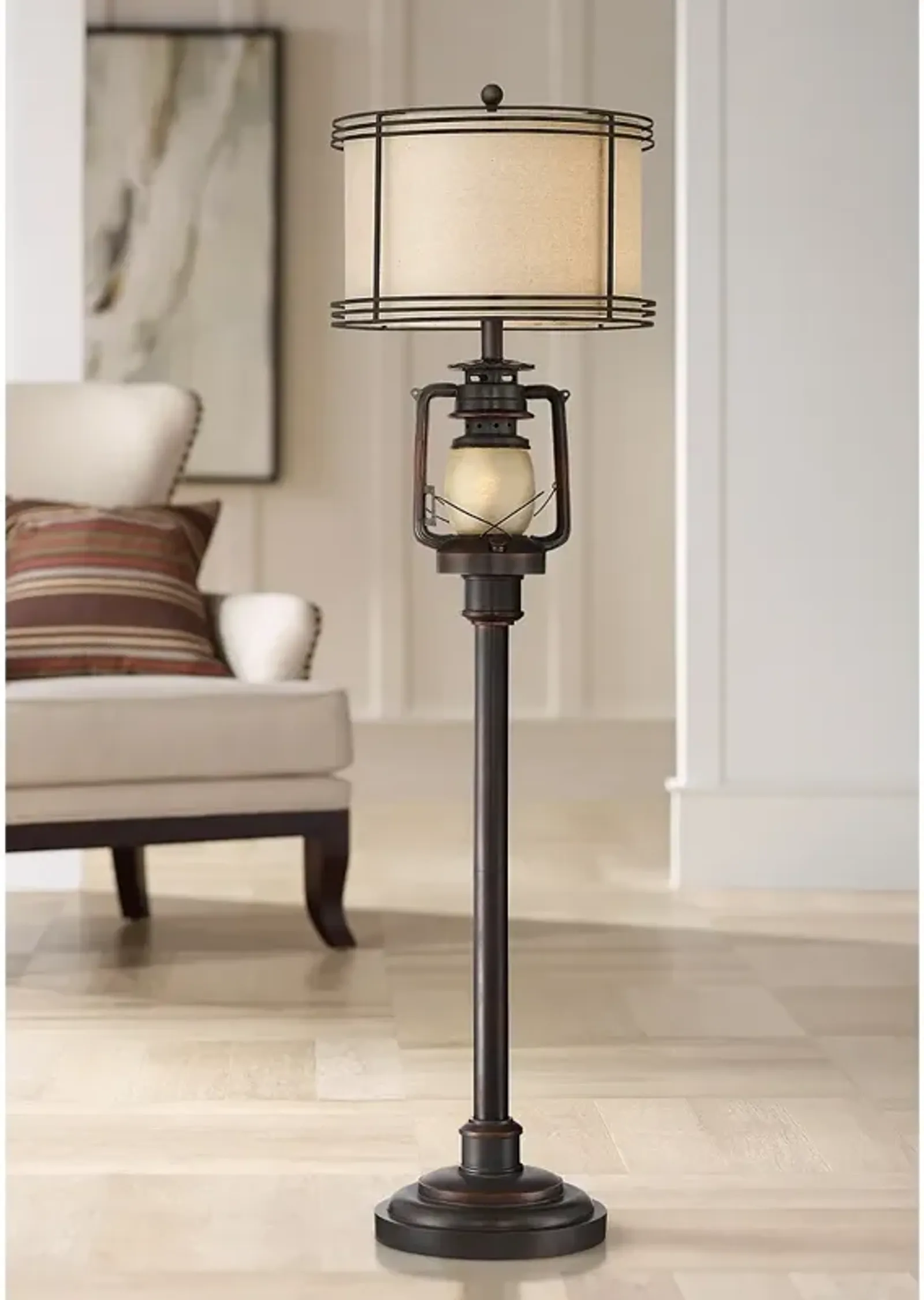 Barnes and Ivy Henson 63" Rustic Lantern Floor Lamp with Night Light