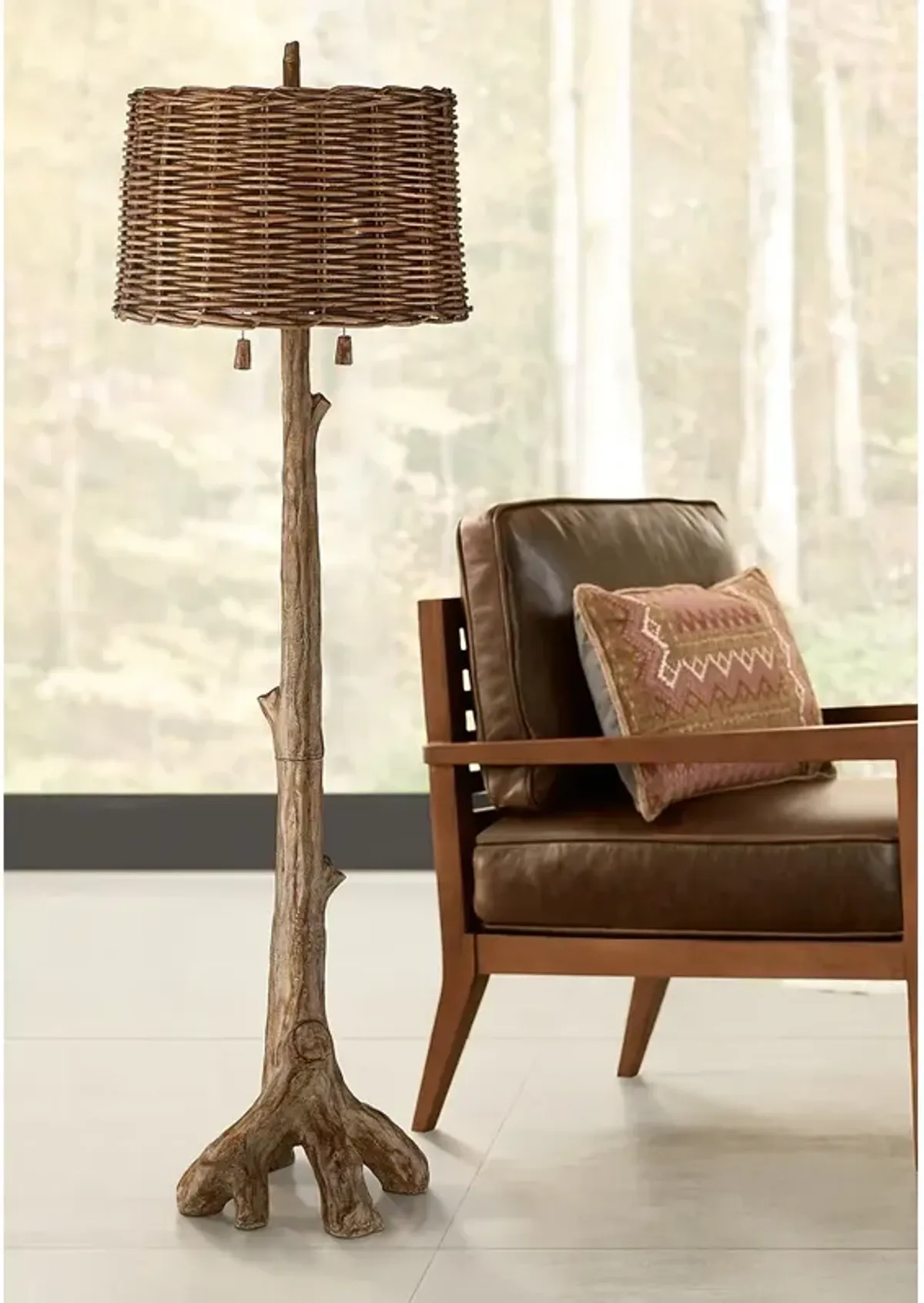 Barnes and Ivy Forrest Sequoia Tree 61" Wicker Shade Rustic Floor Lamp