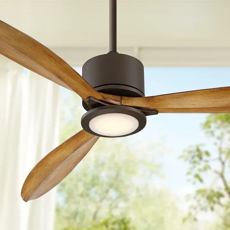 56" Casa Vieja Rally Bronze Damp Rated LED Ceiling Fan with Remote