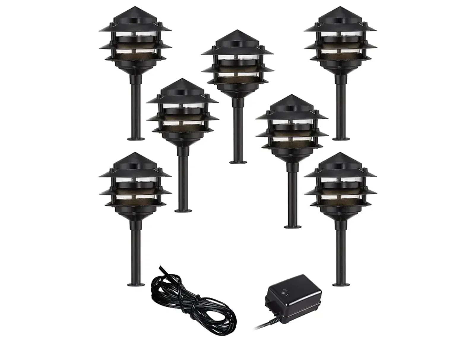 Pagoda Black 9-Piece LED Complete Outdoor Landscape Lighting Set