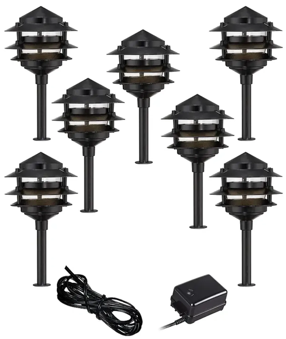 Pagoda Black 9-Piece LED Complete Outdoor Landscape Lighting Set