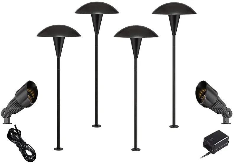 Black Mushroom and Spot Light 8-Piece LED Landscape Lighting Set