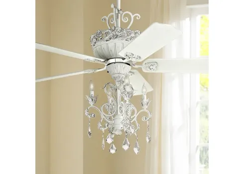 52” Casa Chic Rubbed White Finish Chandelier Ceiling Fan by Lamps