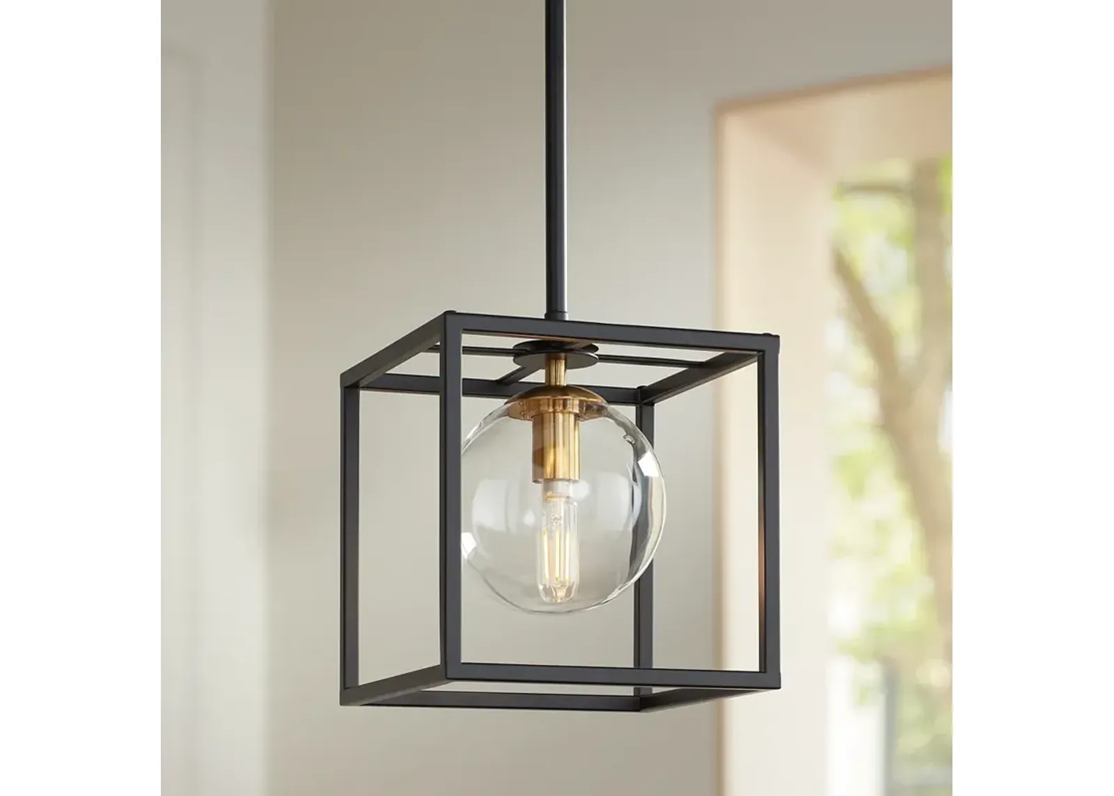 Possini Euro Delaney 8" Wide Black Open Square Mini Pendant Light