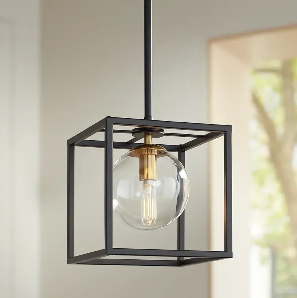 Possini Euro Delaney 8" Wide Black Open Square Mini Pendant Light