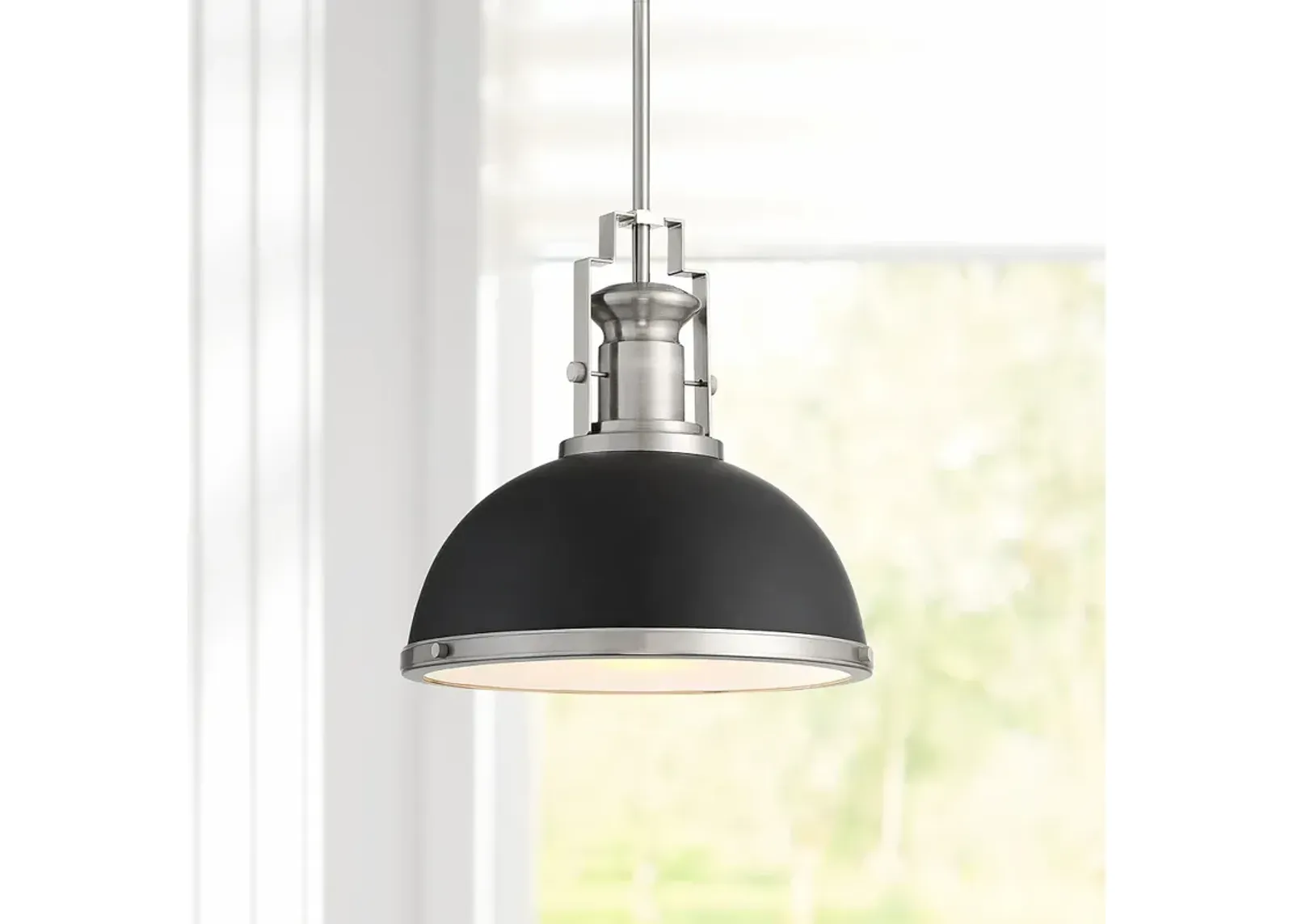 Possini Euro Posey 13" Black and Brushed Nickel Dome Pendant Light