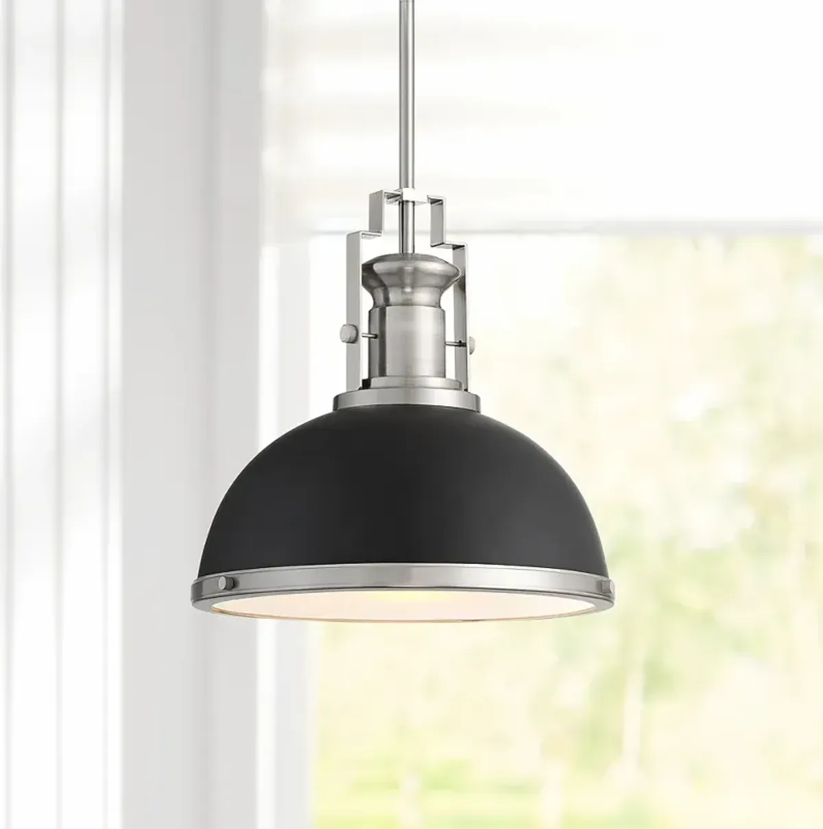 Possini Euro Posey 13" Black and Brushed Nickel Dome Pendant Light