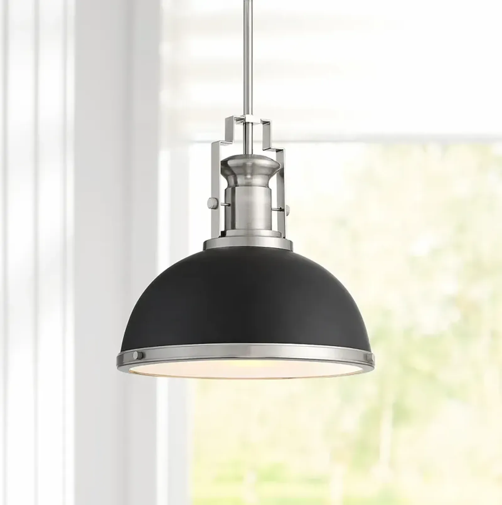 Possini Euro Posey 13" Black and Brushed Nickel Dome Pendant Light