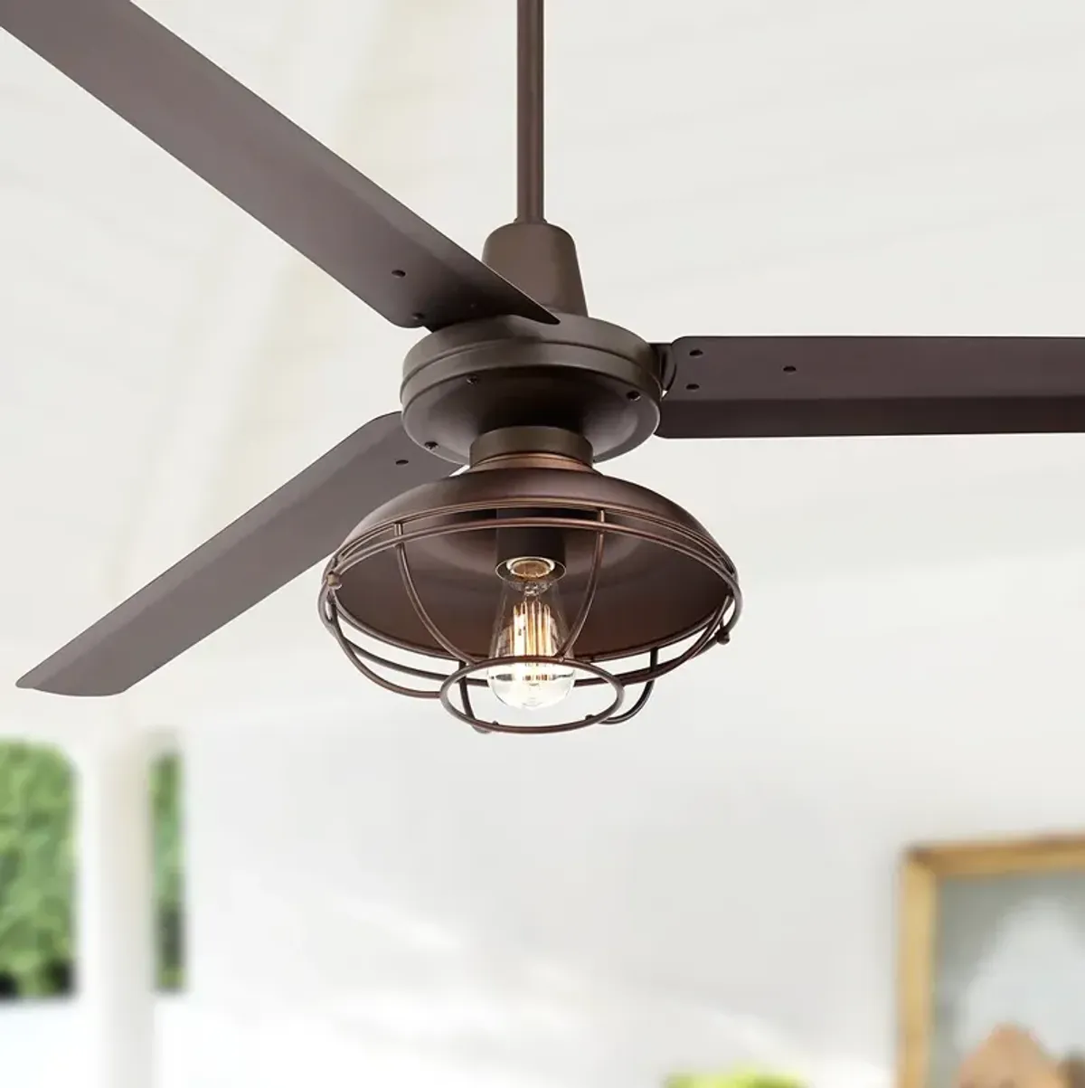 60" Turbina DC LED Bronze Damp Ceiling Fan with Remote