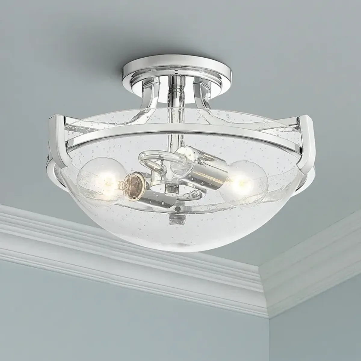 Regency Hill Mallot 13" Chrome and Clear Seeded Glass Ceiling Light