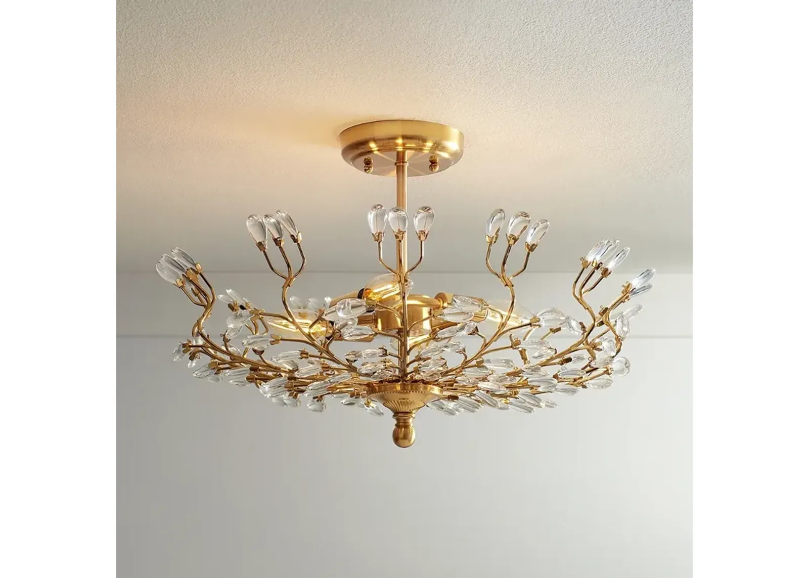 Vienna Full Spectrum Brielle 18 1/2" Brass and Crystal Ceiling Light