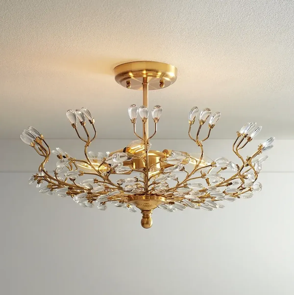 Vienna Full Spectrum Brielle 18 1/2" Brass and Crystal Ceiling Light