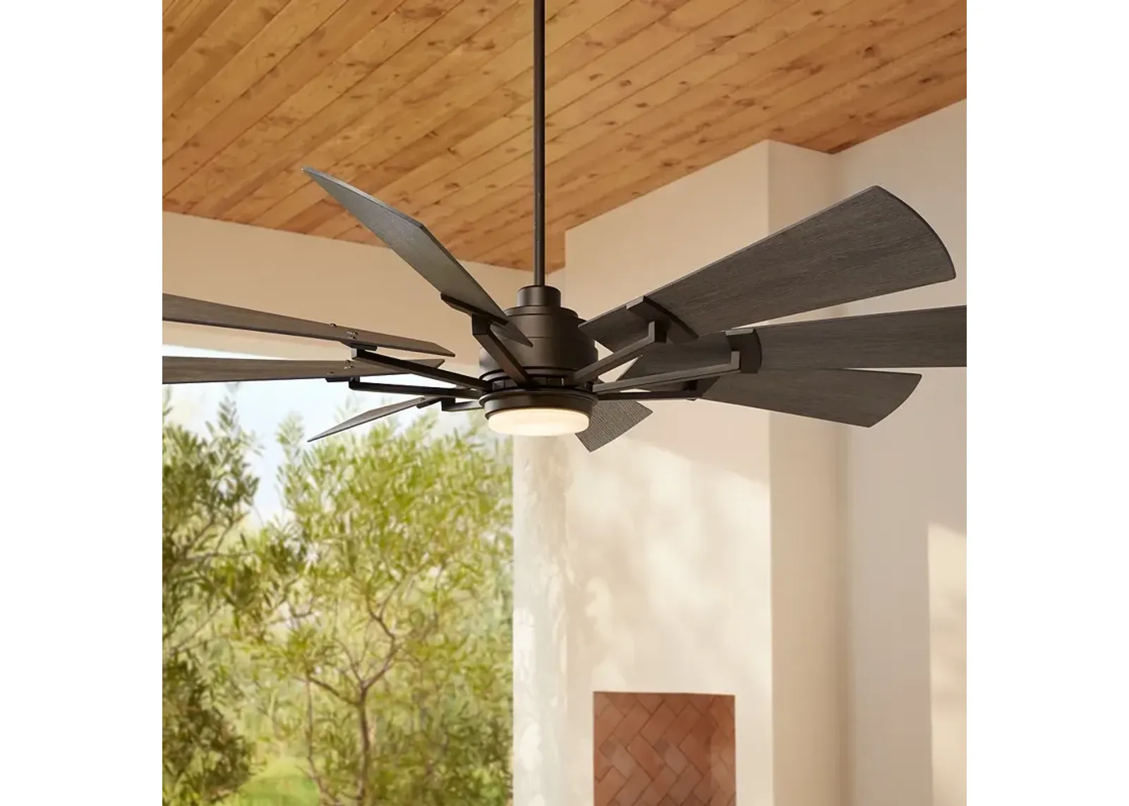 72" Casa Vieja Windmill Bronze Damp LED Large Ceiling Fan with Remote