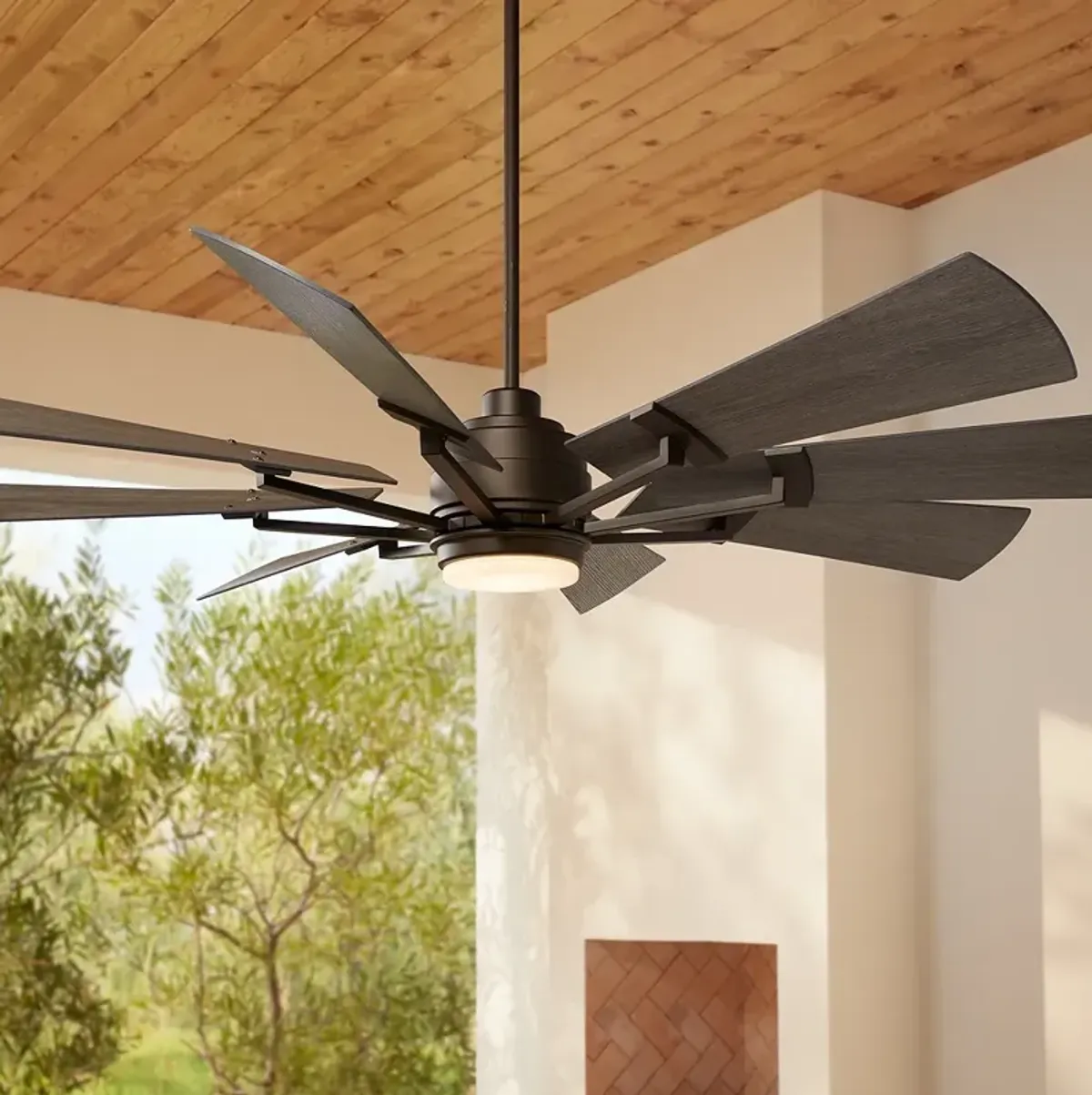 72" Casa Vieja Windmill Bronze Damp LED Large Ceiling Fan with Remote