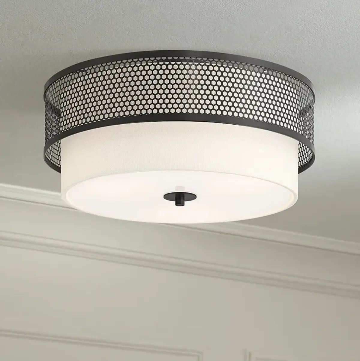 Possini Euro Marino 16" Wide Black and Linen 3-Light Ceiling Light