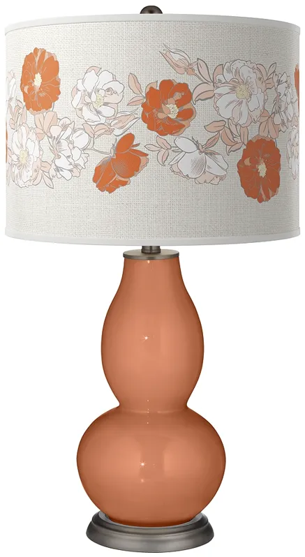 Baked Clay Rose Bouquet Double Gourd Table Lamp