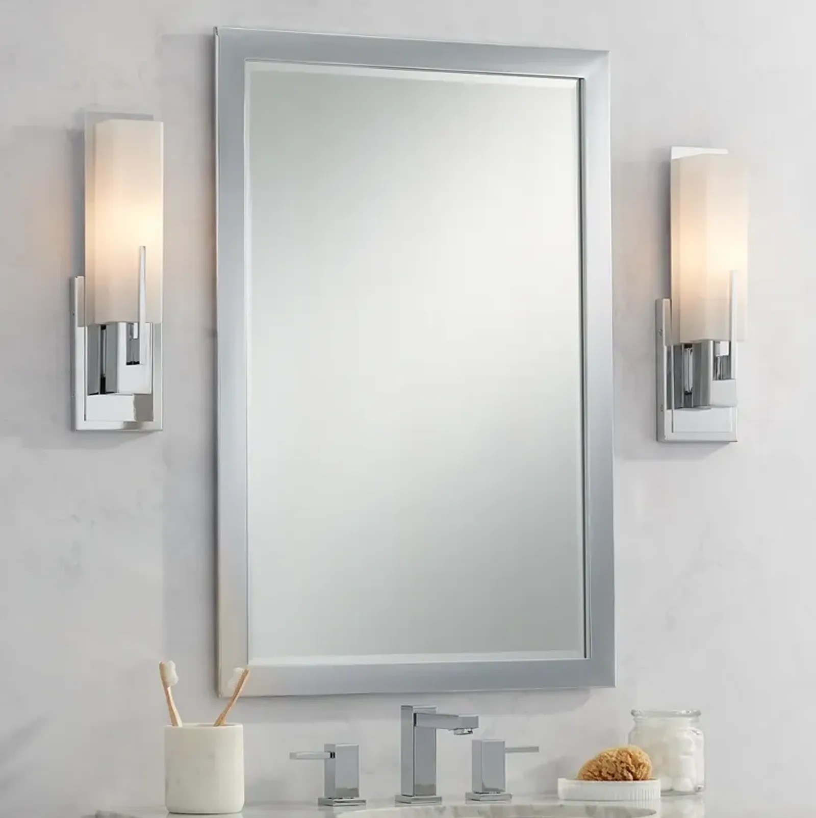 Possini Euro Midtown 15" High White Glass Chrome Wall Sconce Set of 2