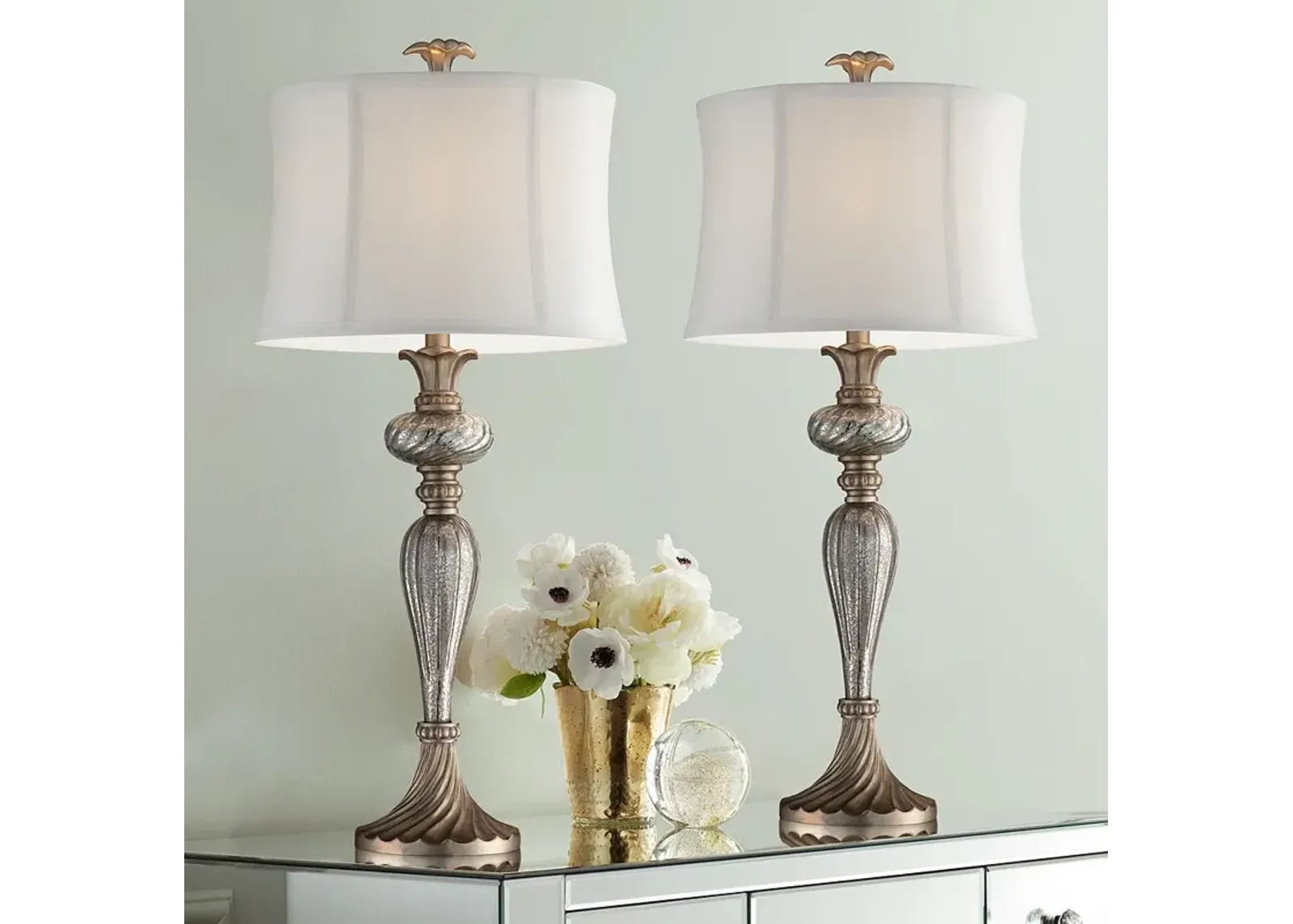 Regency Hill Alyson 32 3/4" Mercury Glass Table Lamps Set of 2