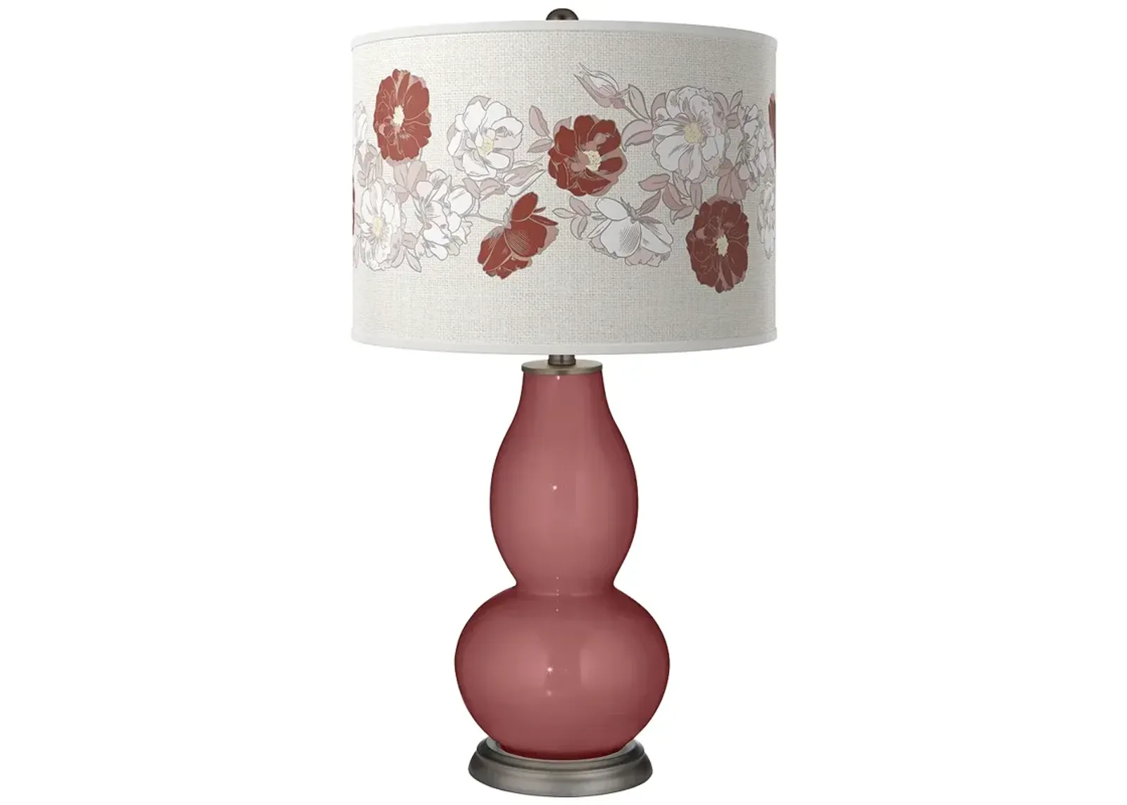 Color Plus Double Gourd 29 1/2" Rose Bouquet Toile Red Table Lamp