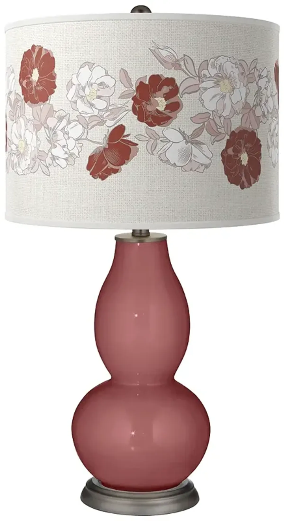 Color Plus Double Gourd 29 1/2" Rose Bouquet Toile Red Table Lamp