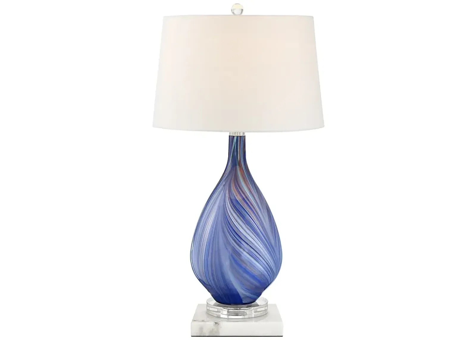 Possini Euro Taylor Blue Table Lamp with Square White Marble Riser