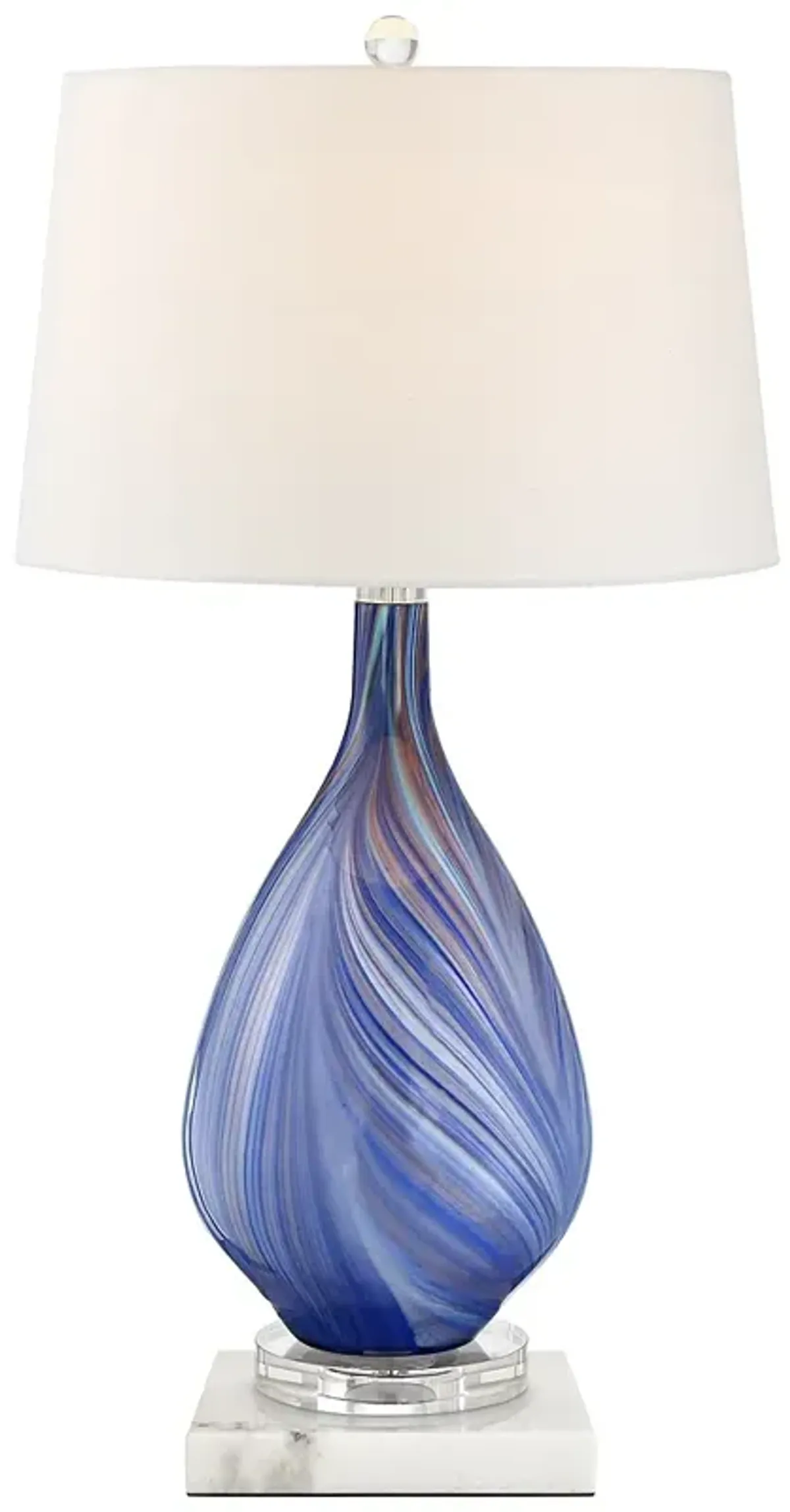 Possini Euro Taylor Blue Table Lamp with Square White Marble Riser