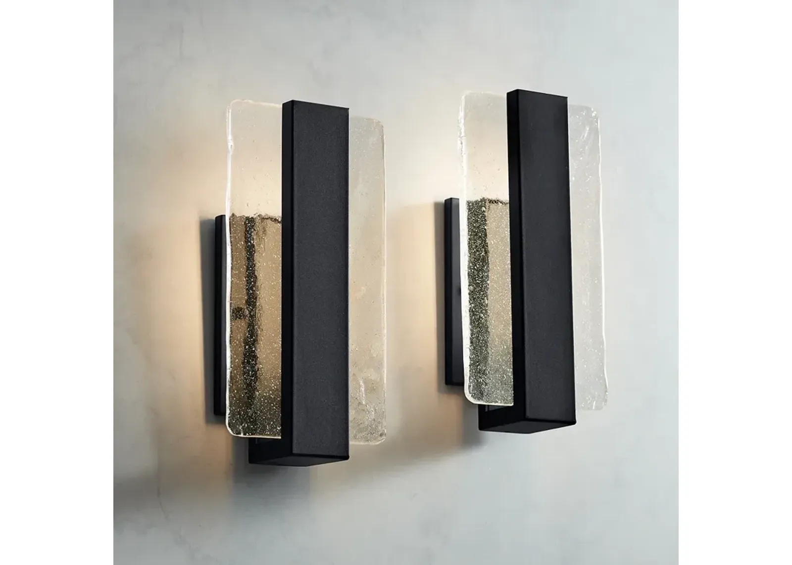 Possini Euro Cascadia 11 3/4" Black and Glass LED Sconces Set of 2