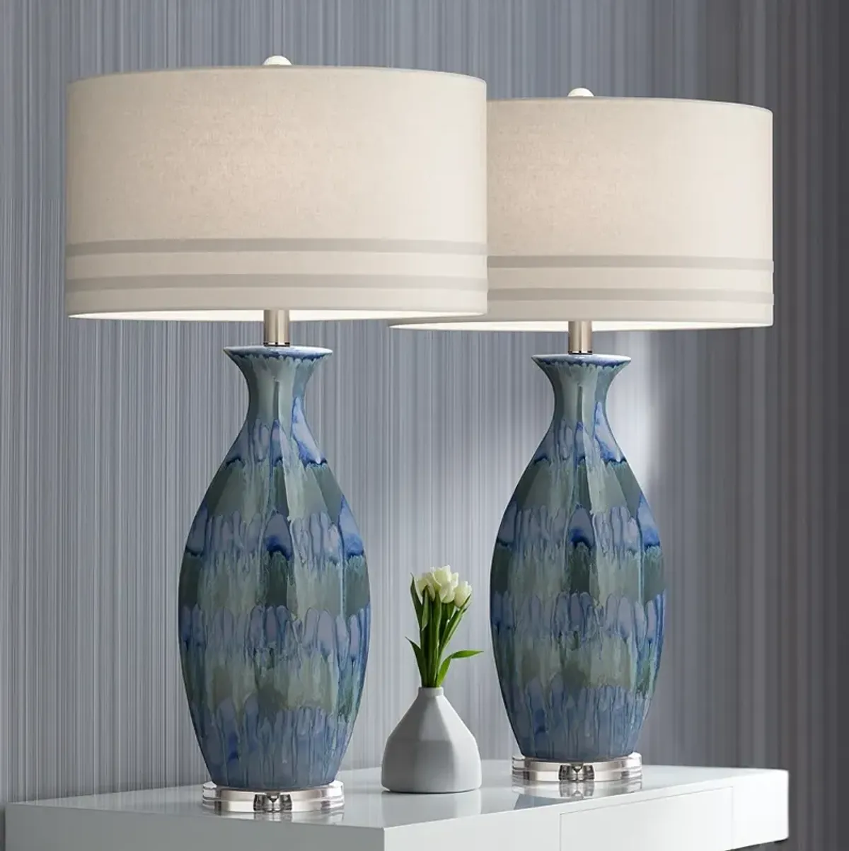 Possini Euro Annette 38" High Blue Drip Ceramic Table Lamps Set of 2