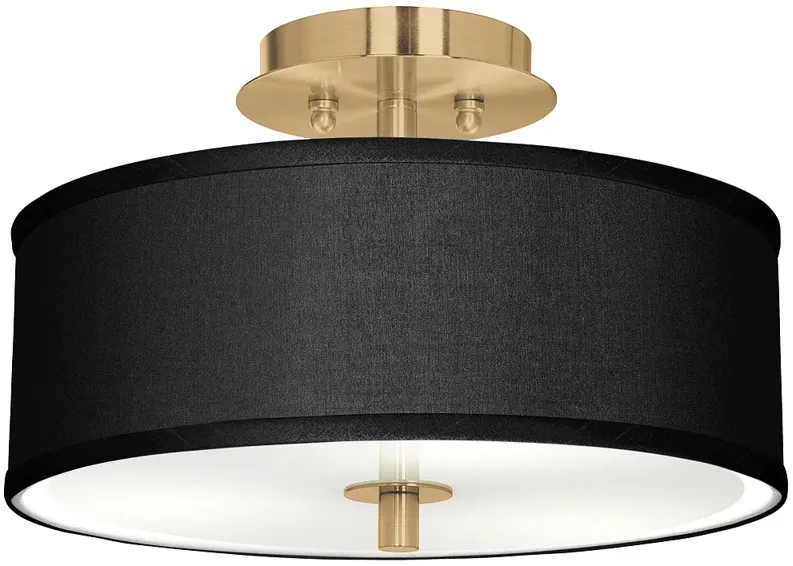 Giclee Glow 14" Wide Black Faux Silk Shade and Gold Drum Ceiling Light