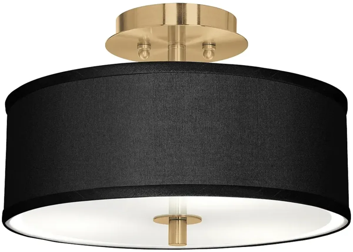 Giclee Glow 14" Wide Black Faux Silk Shade and Gold Drum Ceiling Light