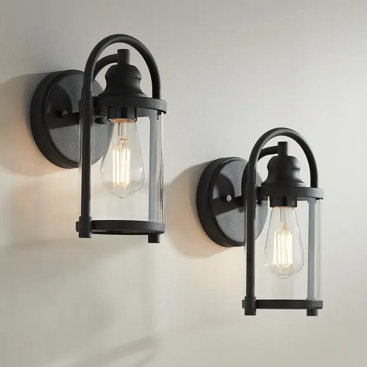 Avani 10 1/4" High Black Finish Lantern Wall Sconces Set of 2