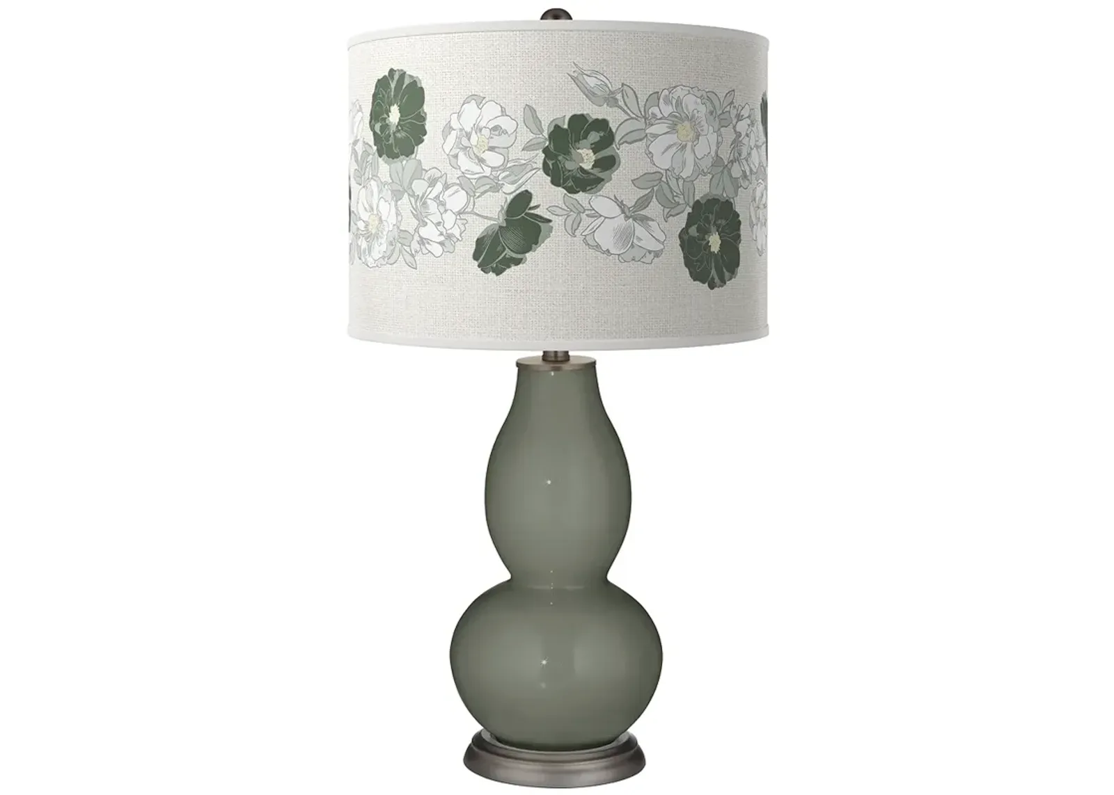 Pewter Green Rose Bouquet Double Gourd Table Lamp