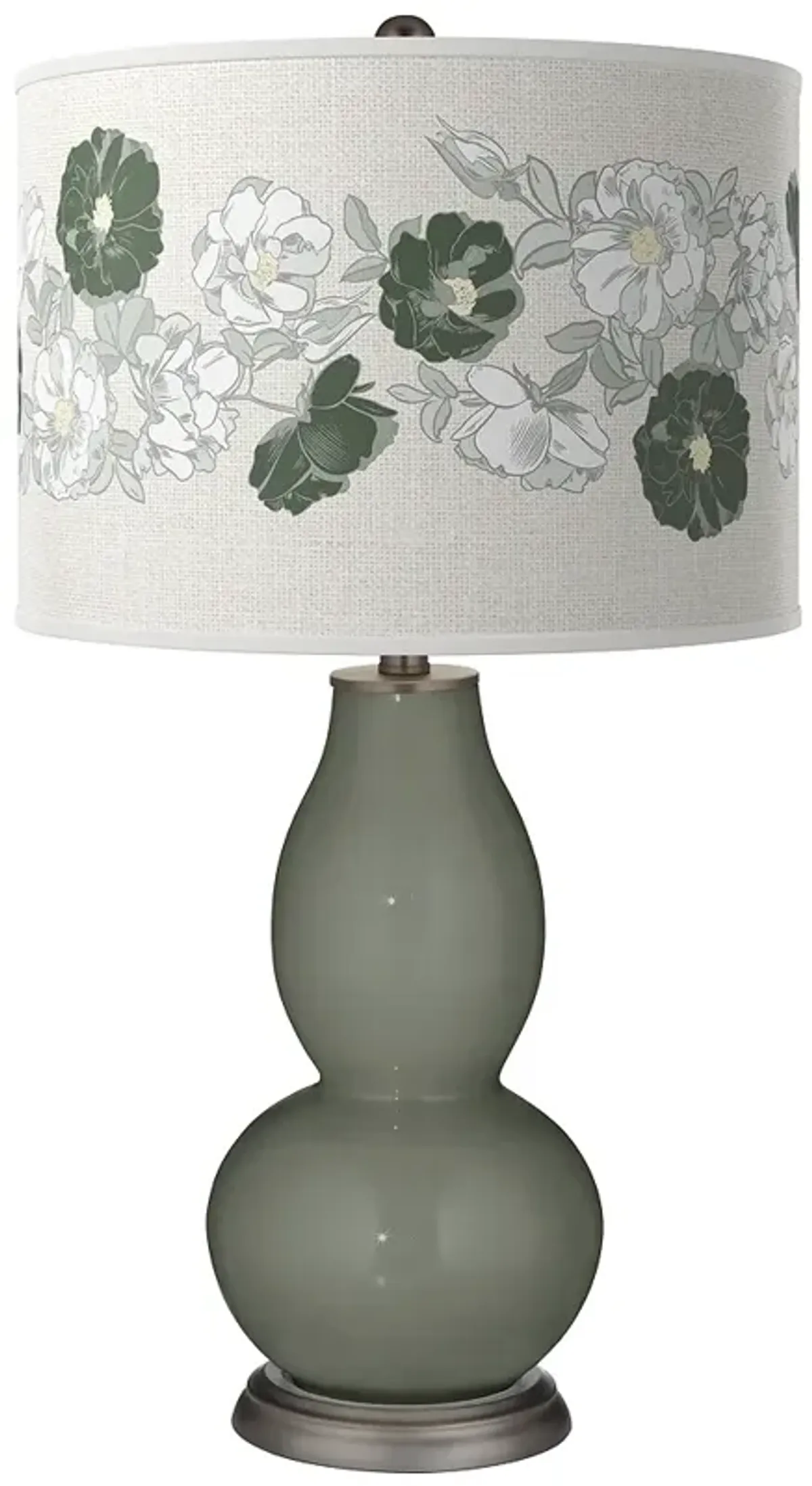 Pewter Green Rose Bouquet Double Gourd Table Lamp