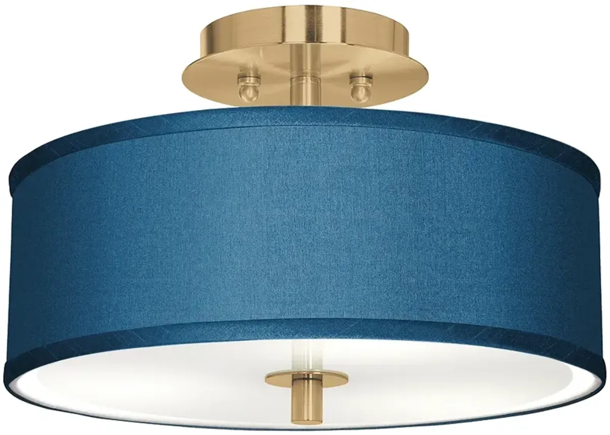 Giclee Glow 14" Wide Blue Faux Silk and Gold Ceiling Light