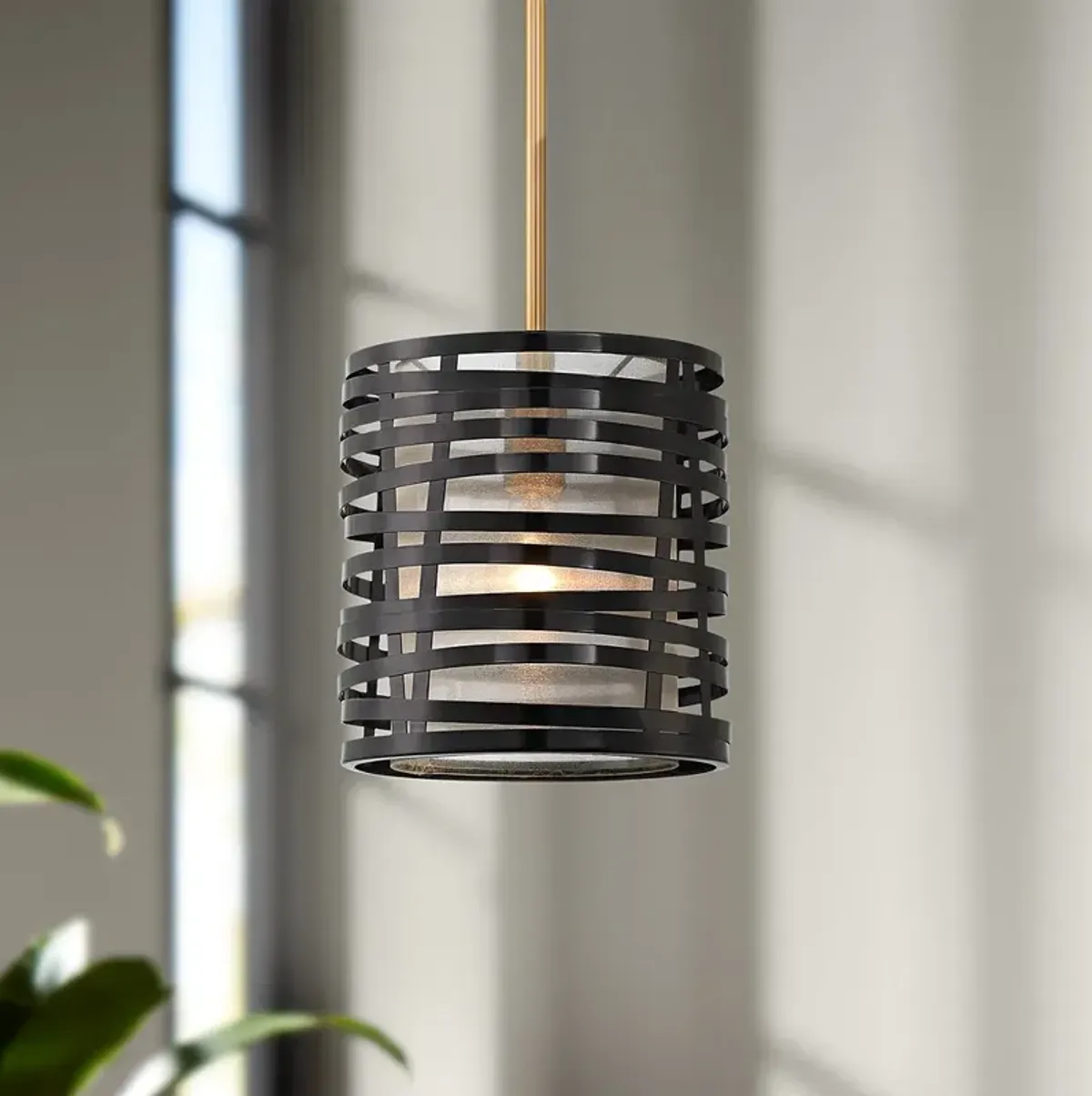 Possini Euro Cassia 9 1/2" Wide Antique Brass Gloss Black Mini Pendant