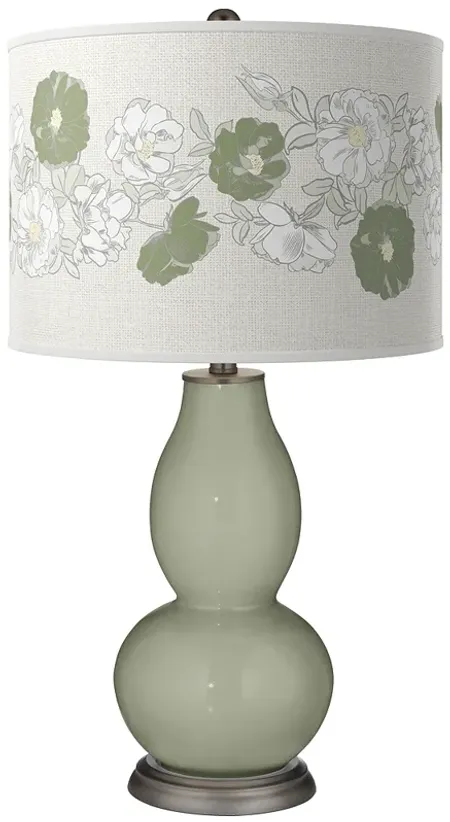 Evergreen Fog Rose Bouquet Double Gourd Table Lamp