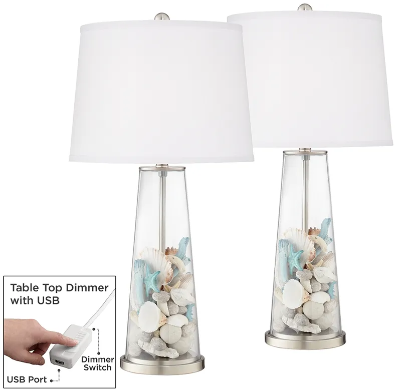 Color Plus Leo 29 1/2" Fillable Glass Lamps Set of 2 with USB Dimmers