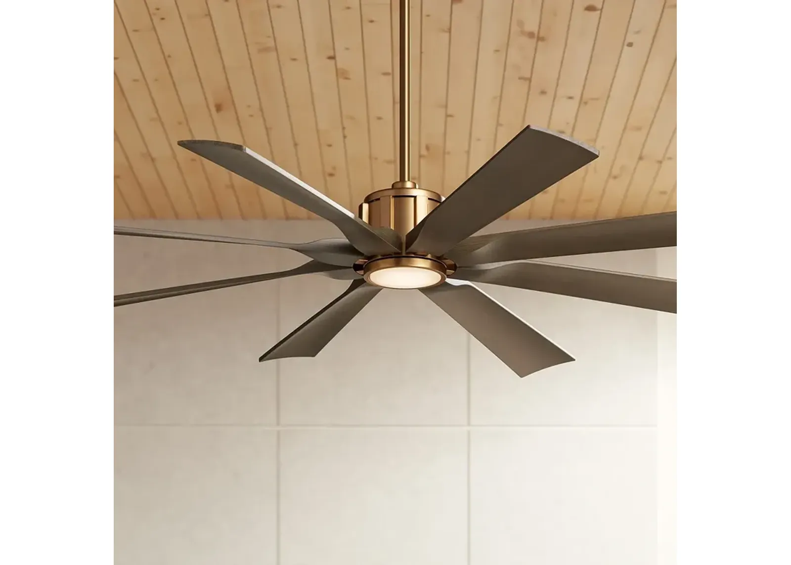 60" Possini Defender Soft Brass Damp LED Ceiling Fan with Remote