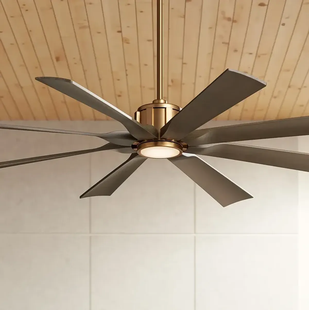 60" Possini Defender Soft Brass Damp LED Ceiling Fan with Remote