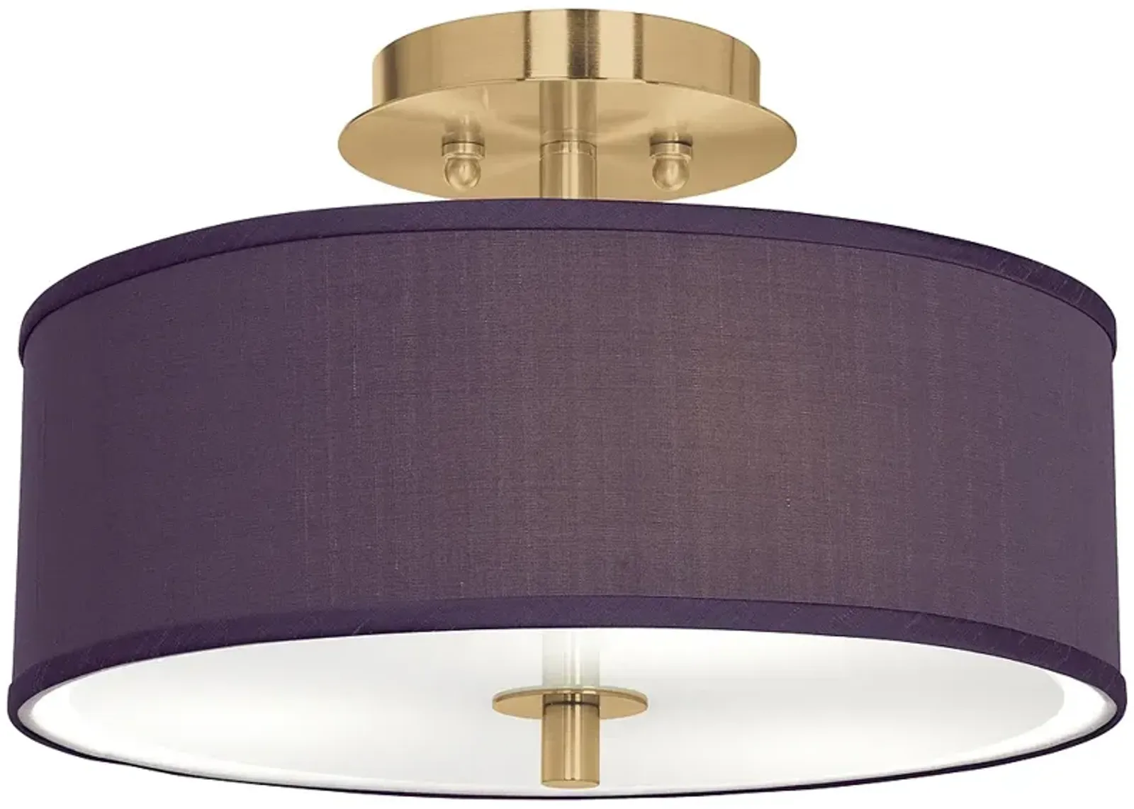 Eggplant Faux Silk Gold 14" Wide Ceiling Light