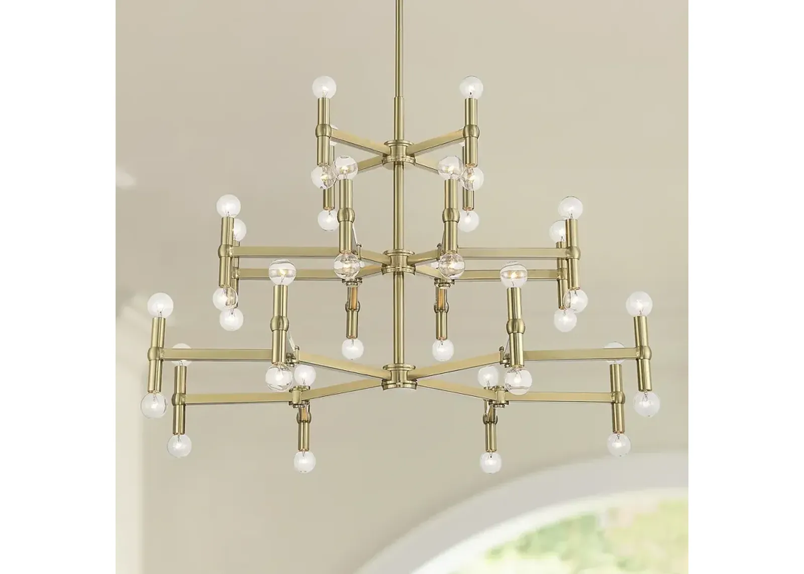 Possini Euro Marya 41 1/2"W Satin Brass 3-Tier Chandelier