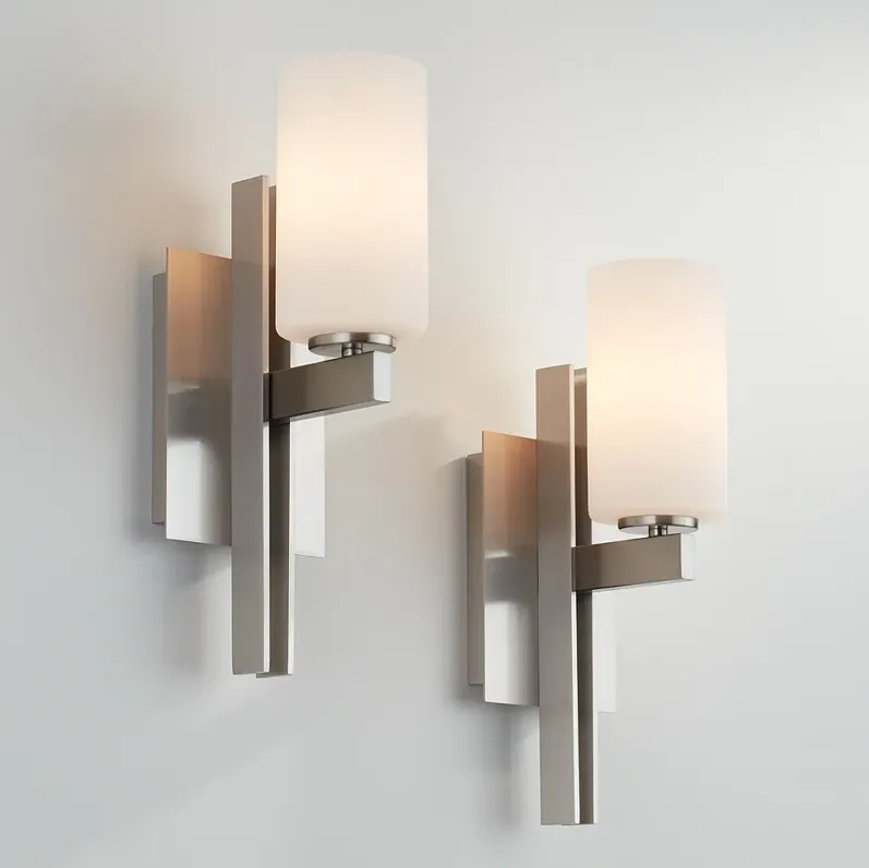 Possini Euro Ludlow 14" High Brushed Nickel Wall Sconce Set of 2